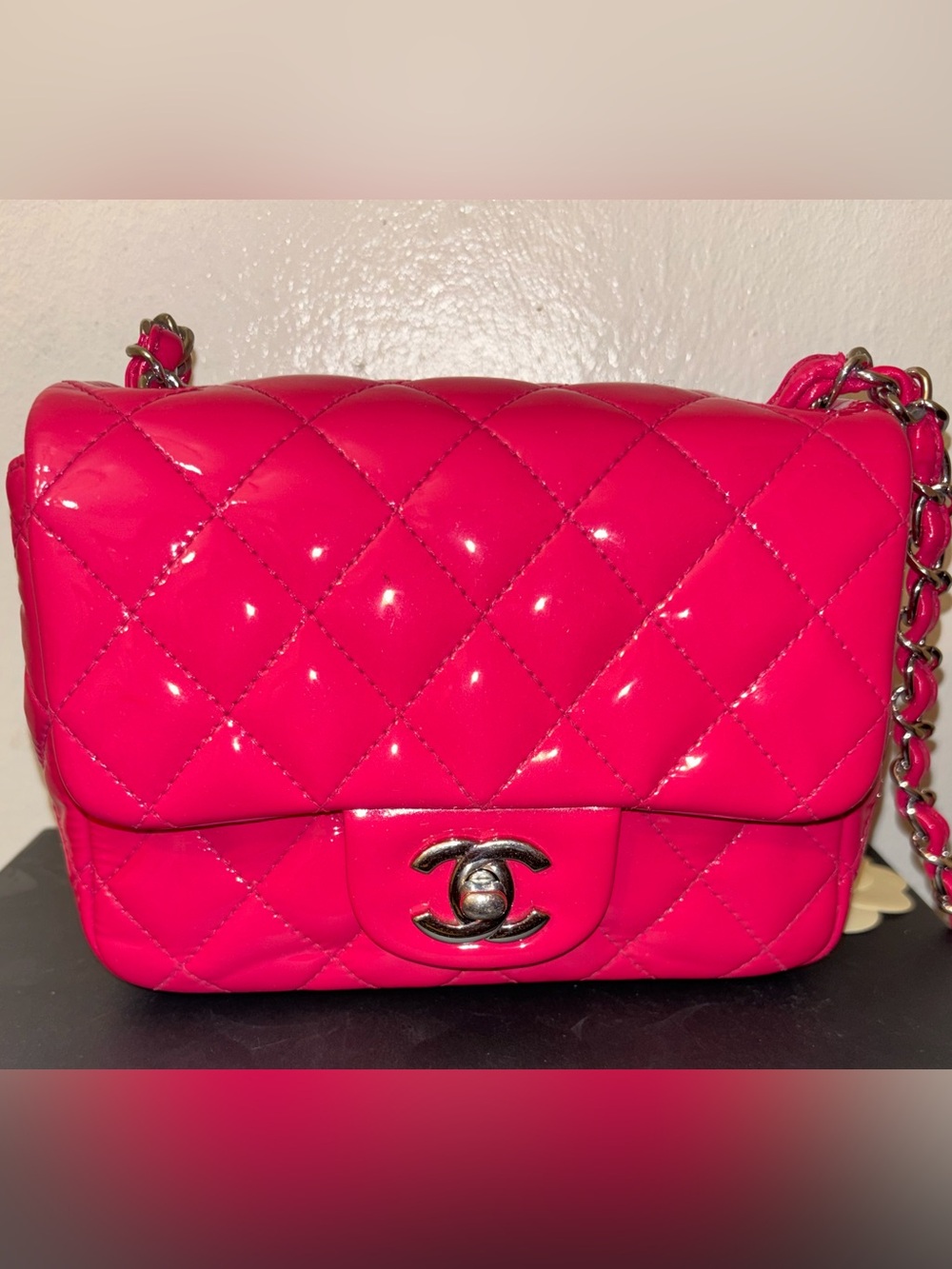 CHANEL Hot Pink Quilted Patent Leather Flap Shoulder Bag